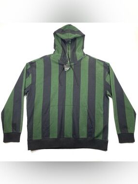 Forever 21 Mens XL Green Navy Striped Pullover Hoodie Sweatshirt NWT